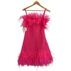 Staud Etta Feather Mini Dress Hot Pink Small
